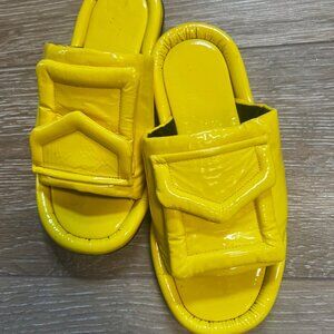 Tibi Beryen slide sandals, yellow, naplack patent leather, 37, $90